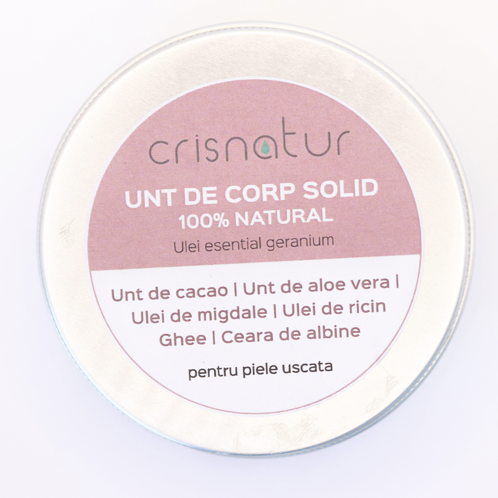 Unt de corp solid piele uscata cu ulei de geranium- natural 100% - realizat manual, 60g - imagine 5