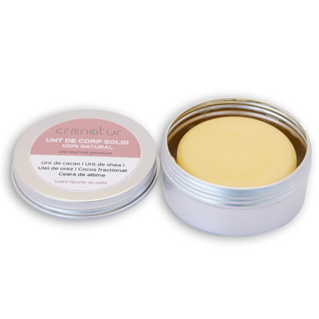 Unt de corp solid toate tipurile de piele cu ulei de geranium- natural 100% - realizat manual, 60g