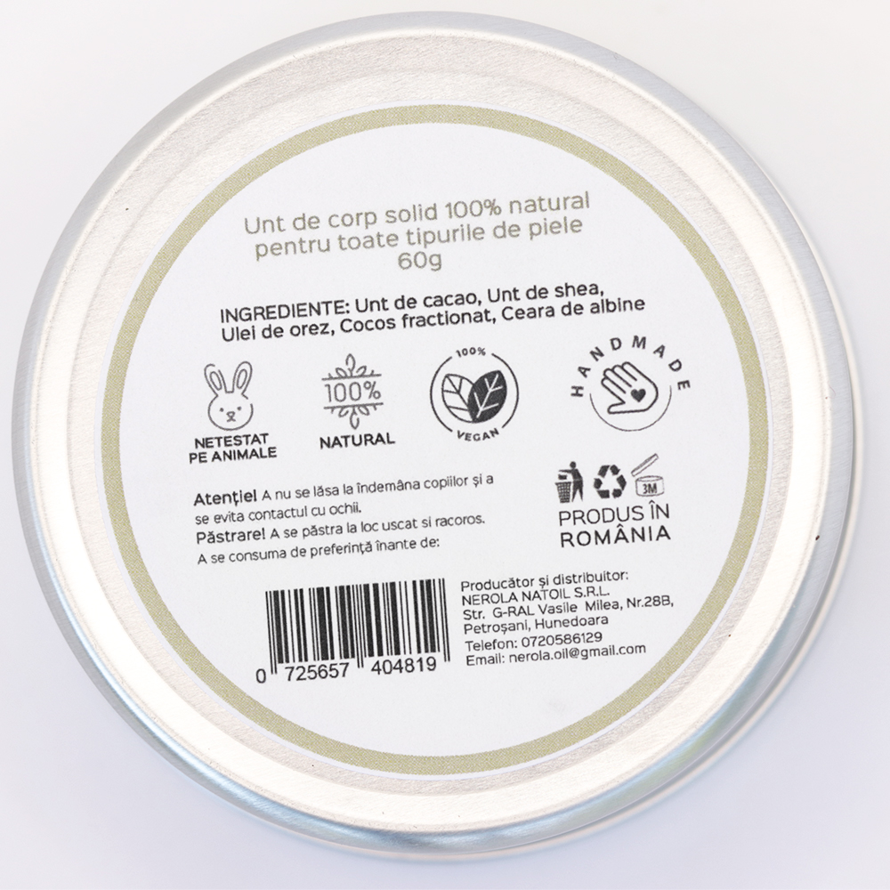 Unt de corp solid toate tipurile de piele - natural 100% - realizat manual, 60g - imagine 4