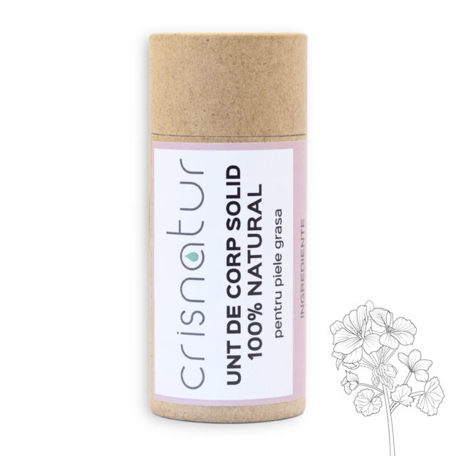 Unt de corp solid piele grasa cu geranium - natural 100% - realizat manual, 60g