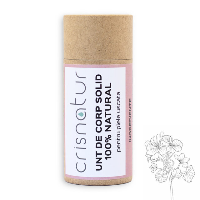 Unt de corp solid piele uscata cu geranium- natural 100% - realizat manual, 60g